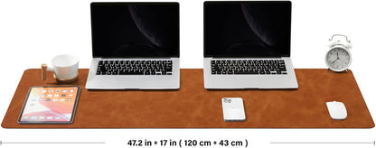 Distressed Leather Desk Mat - Non-Slip PU Desk Pad for Office and Home - Desk Organization and Accessories - Ideal for Large Mouse Pad and Desk Mats on Top of Desks(Tan,36"x 17")