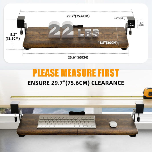 Keyboard Tray Under Desk, Keyboard Holder&Drawer with C-Clamp 25.6"x11.8"