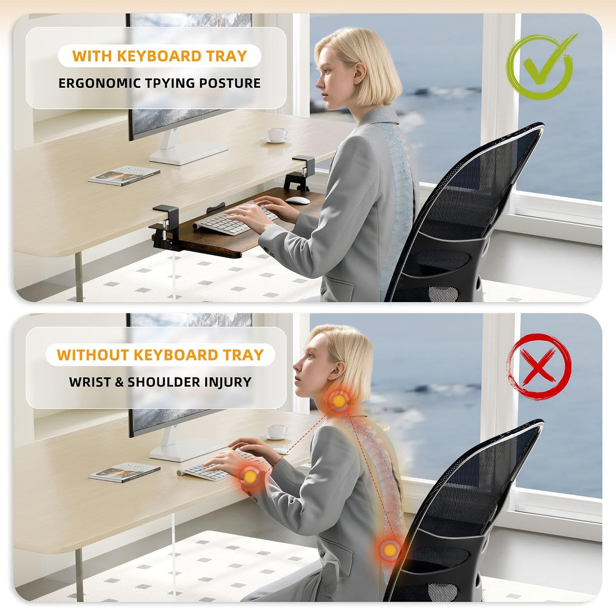 Keyboard Tray Under Desk, Keyboard Holder&Drawer with C-Clamp 25.6"x11.8"