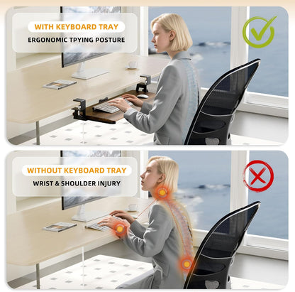Keyboard Tray Under Desk, Keyboard Holder&Drawer with C-Clamp 25.6"x11.8"