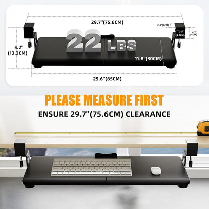 Keyboard Tray Under Desk, Keyboard Holder&Drawer with C-Clamp 25.6"x11.8"