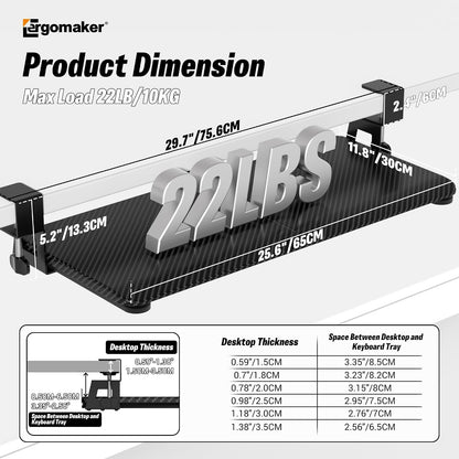 Keyboard Tray Under Desk, Keyboard Holder&Drawer with C-Clamp 25.6"x11.8"