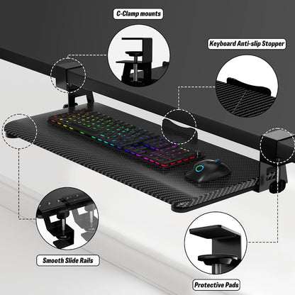 Keyboard Tray Under Desk, Keyboard Holder&Drawer with C-Clamp 25.6"x11.8"