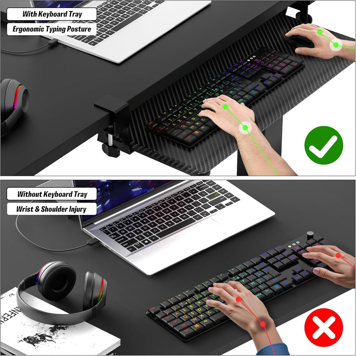 Keyboard Tray Under Desk, Keyboard Holder&Drawer with C-Clamp 25.6"x11.8"