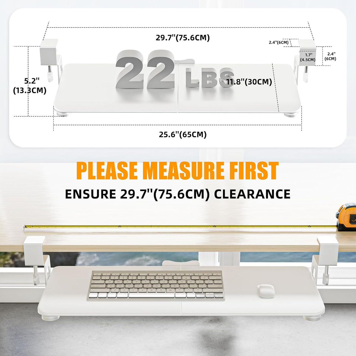 Keyboard Tray Under Desk, Keyboard Holder&Drawer with C-Clamp 25.6"x11.8"