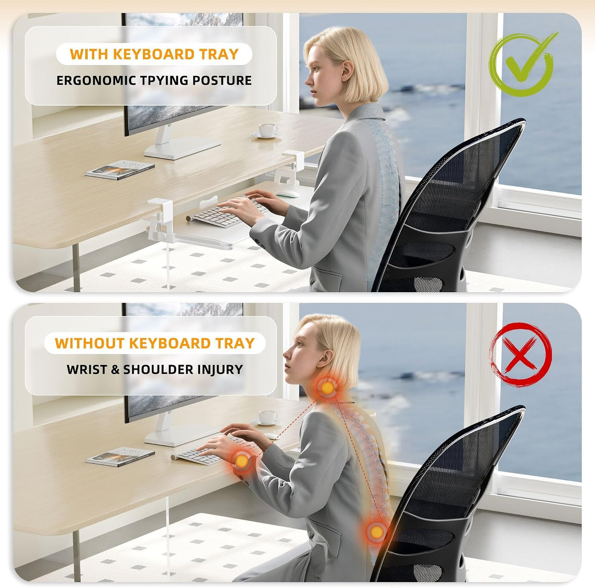 Keyboard Tray Under Desk, Keyboard Holder&Drawer with C-Clamp 25.6"x11.8"