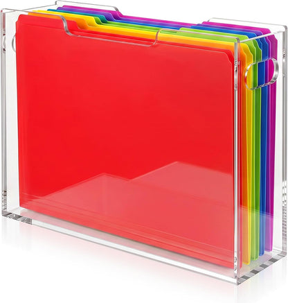 Acrylic File Folder Organizer, Clear Hanging Organizer Box for Letter Size, 5mm Thick Desktop File Holder with Handles, Slim Filing Storage Box for Desk Office Home - 1 Pack