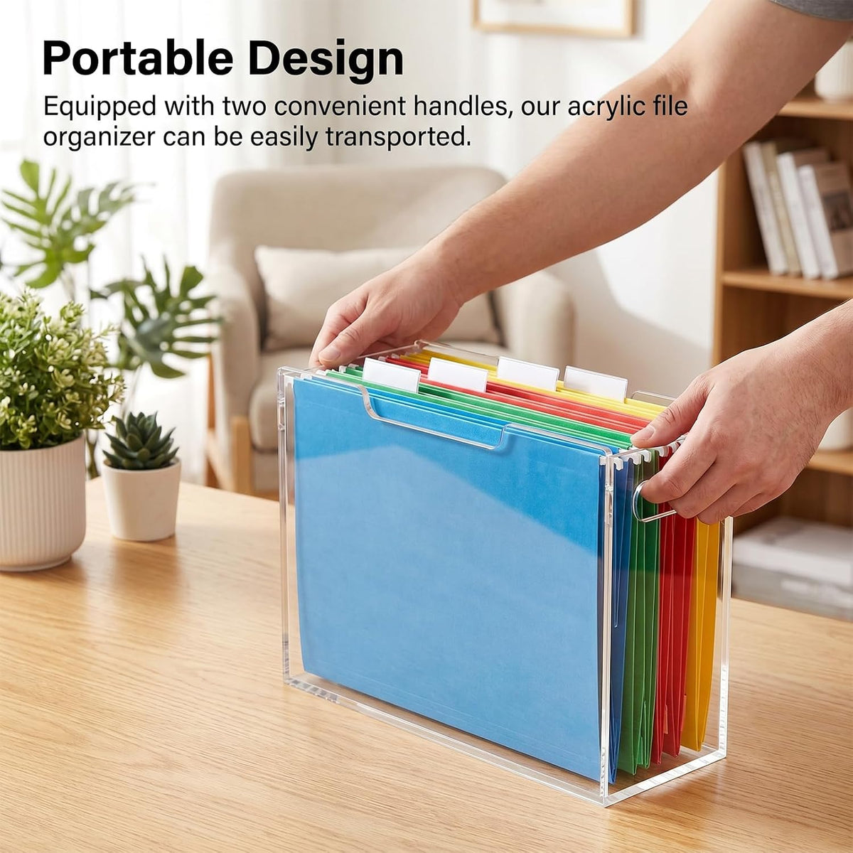 Acrylic File Folder Organizer, Clear Hanging Organizer Box for Letter Size, 5mm Thick Desktop File Holder with Handles, Slim Filing Storage Box for Desk Office Home - 1 Pack