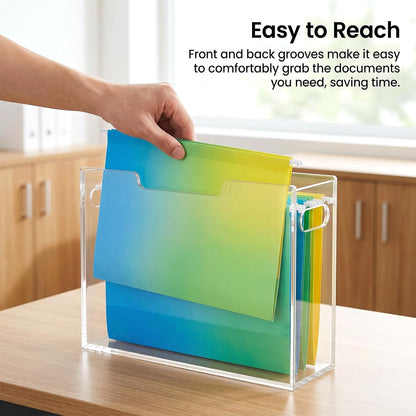 Acrylic File Folder Organizer, Clear Hanging Organizer Box for Letter Size, 5mm Thick Desktop File Holder with Handles, Slim Filing Storage Box for Desk Office Home - 1 Pack