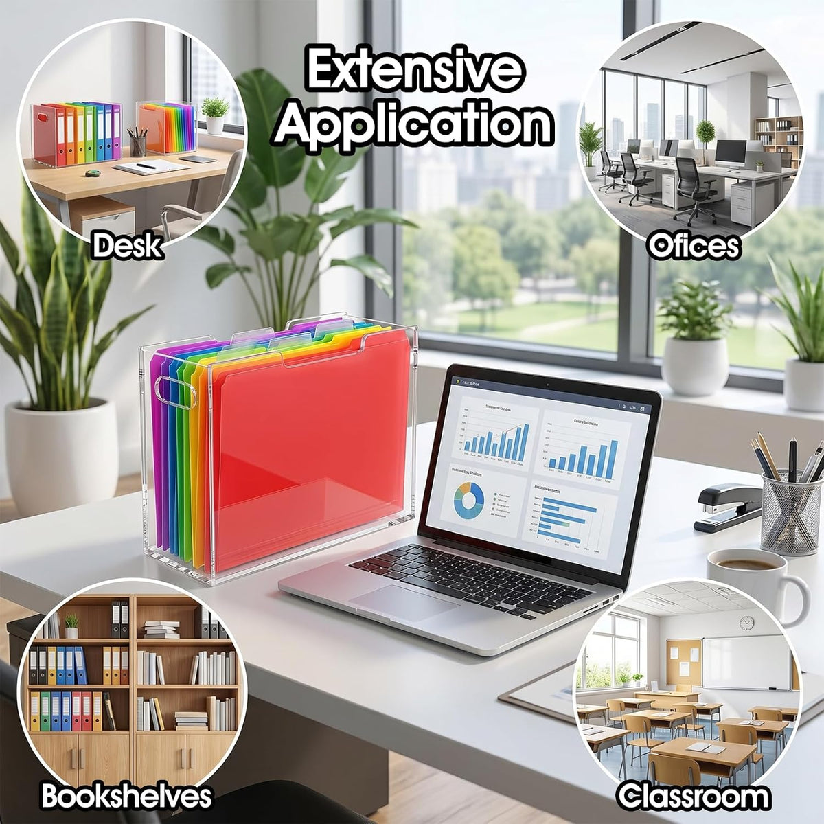 Acrylic File Folder Organizer, Clear Hanging Organizer Box for Letter Size, 5mm Thick Desktop File Holder with Handles, Slim Filing Storage Box for Desk Office Home - 1 Pack
