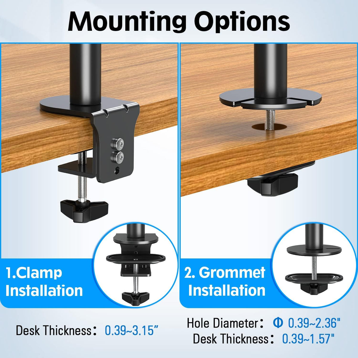 Dual Monitor Stand, Vertical Monitor Mount for 2 Max 32 inch Stack Screen Monitors, Height Adjustable, Swivel, Tilt Monitor Desk Mount with C Clamp Grommet Base, Home Office