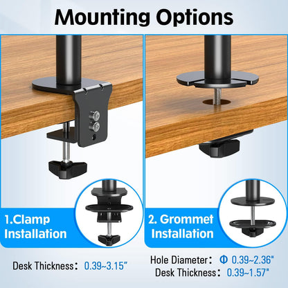 Dual Monitor Stand, Vertical Monitor Mount for 2 Max 32 inch Stack Screen Monitors, Height Adjustable, Swivel, Tilt Monitor Desk Mount with C Clamp Grommet Base, Home Office