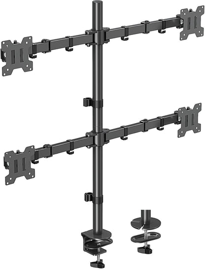 Dual Monitor Stand, Vertical Monitor Mount for 2 Max 32 inch Stack Screen Monitors, Height Adjustable, Swivel, Tilt Monitor Desk Mount with C Clamp Grommet Base, Home Office