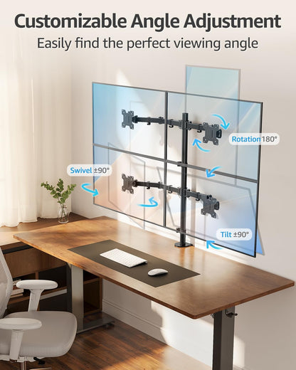 Dual Monitor Stand, Vertical Monitor Mount for 2 Max 32 inch Stack Screen Monitors, Height Adjustable, Swivel, Tilt Monitor Desk Mount with C Clamp Grommet Base, Home Office