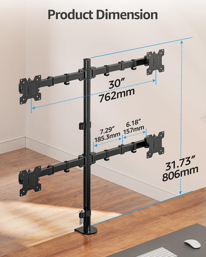 Dual Monitor Stand, Vertical Monitor Mount for 2 Max 32 inch Stack Screen Monitors, Height Adjustable, Swivel, Tilt Monitor Desk Mount with C Clamp Grommet Base, Home Office