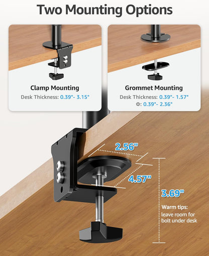 Dual Monitor Stand, Vertical Monitor Mount for 2 Max 32 inch Stack Screen Monitors, Height Adjustable, Swivel, Tilt Monitor Desk Mount with C Clamp Grommet Base, Home Office
