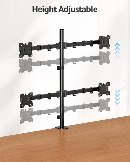 Dual Monitor Stand, Vertical Monitor Mount for 2 Max 32 inch Stack Screen Monitors, Height Adjustable, Swivel, Tilt Monitor Desk Mount with C Clamp Grommet Base, Home Office