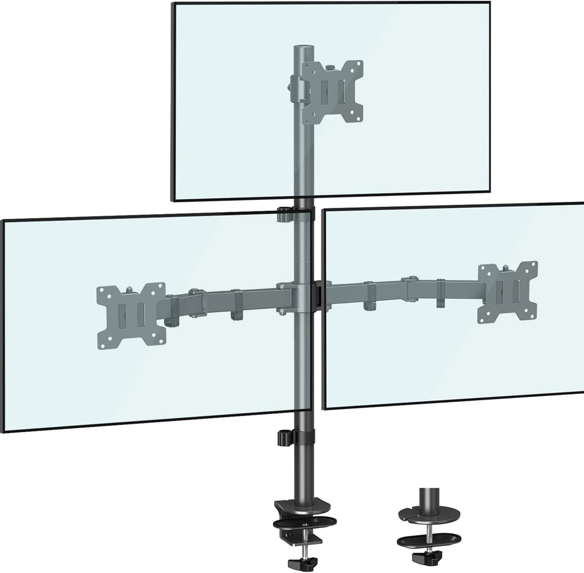 Dual Monitor Stand, Vertical Monitor Mount for 2 Max 32 inch Stack Screen Monitors, Height Adjustable, Swivel, Tilt Monitor Desk Mount with C Clamp Grommet Base, Home Office
