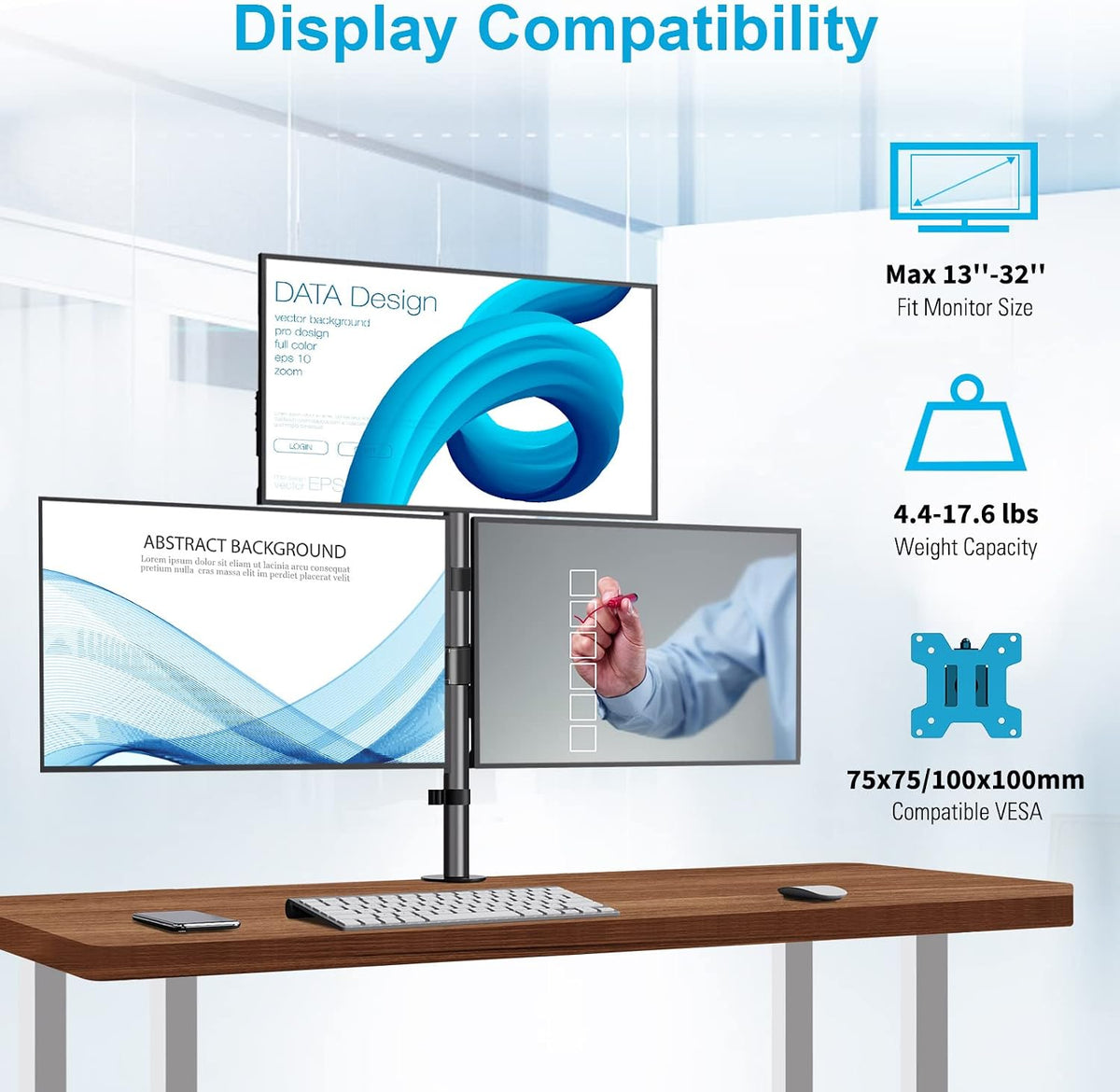 Dual Monitor Stand, Vertical Monitor Mount for 2 Max 32 inch Stack Screen Monitors, Height Adjustable, Swivel, Tilt Monitor Desk Mount with C Clamp Grommet Base, Home Office