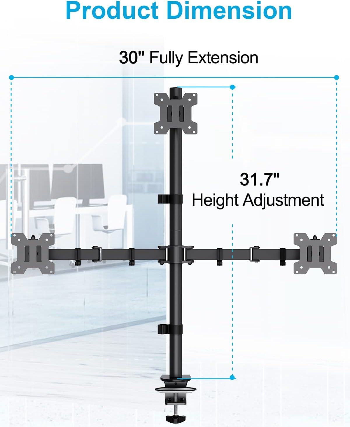 Dual Monitor Stand, Vertical Monitor Mount for 2 Max 32 inch Stack Screen Monitors, Height Adjustable, Swivel, Tilt Monitor Desk Mount with C Clamp Grommet Base, Home Office