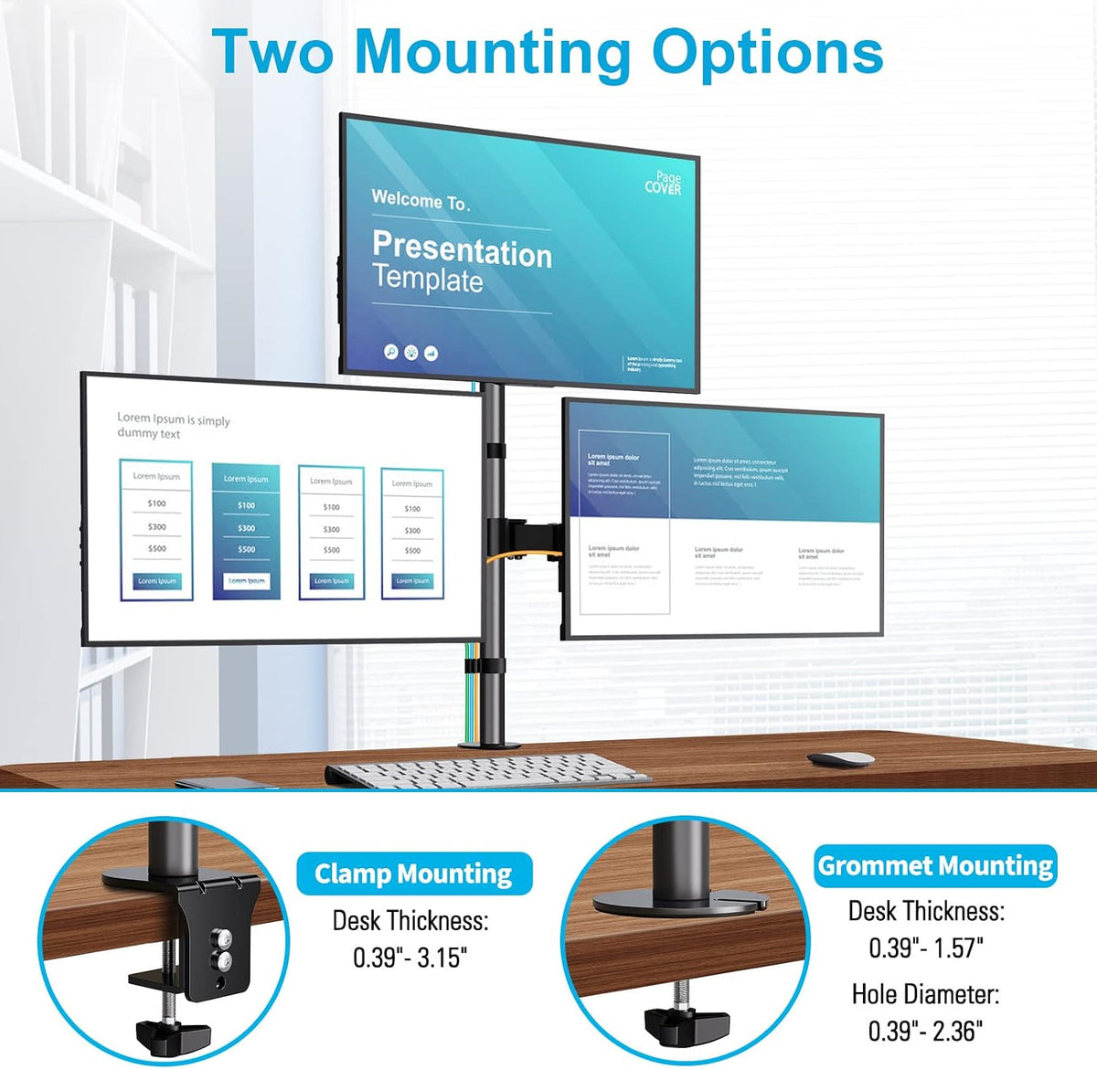 Dual Monitor Stand, Vertical Monitor Mount for 2 Max 32 inch Stack Screen Monitors, Height Adjustable, Swivel, Tilt Monitor Desk Mount with C Clamp Grommet Base, Home Office