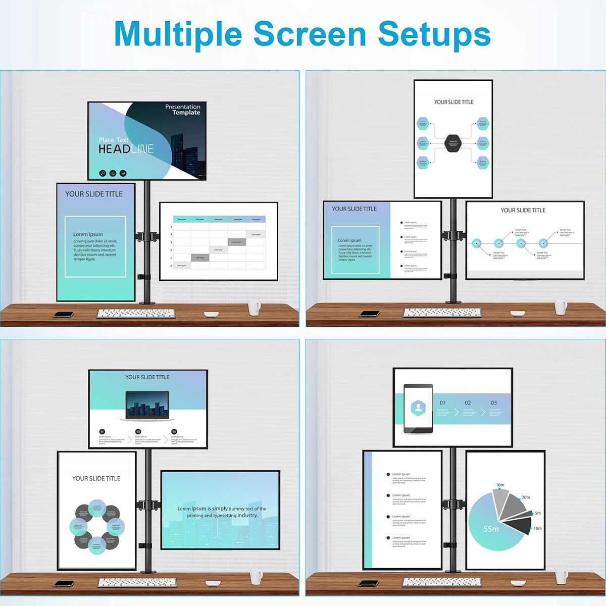 Dual Monitor Stand, Vertical Monitor Mount for 2 Max 32 inch Stack Screen Monitors, Height Adjustable, Swivel, Tilt Monitor Desk Mount with C Clamp Grommet Base, Home Office