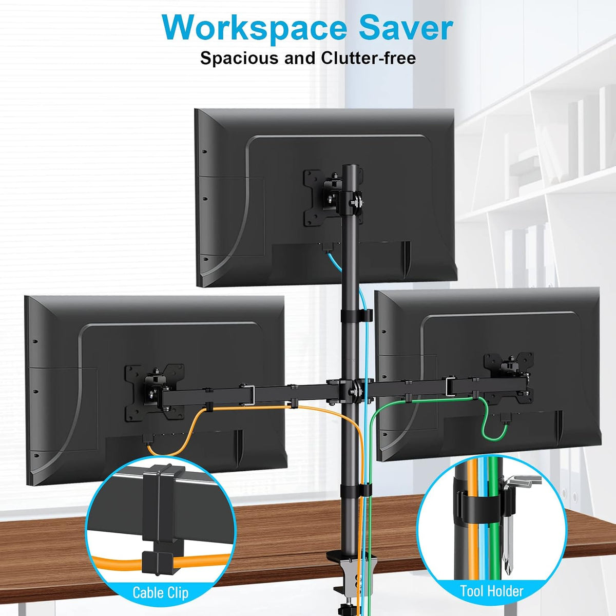 Dual Monitor Stand, Vertical Monitor Mount for 2 Max 32 inch Stack Screen Monitors, Height Adjustable, Swivel, Tilt Monitor Desk Mount with C Clamp Grommet Base, Home Office