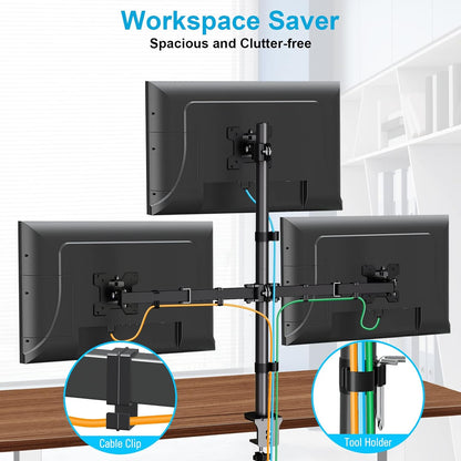 Dual Monitor Stand, Vertical Monitor Mount for 2 Max 32 inch Stack Screen Monitors, Height Adjustable, Swivel, Tilt Monitor Desk Mount with C Clamp Grommet Base, Home Office
