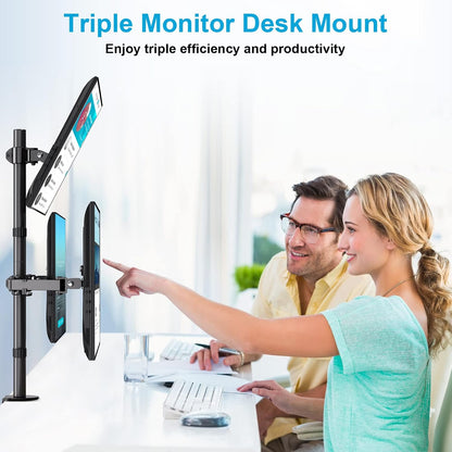 Dual Monitor Stand, Vertical Monitor Mount for 2 Max 32 inch Stack Screen Monitors, Height Adjustable, Swivel, Tilt Monitor Desk Mount with C Clamp Grommet Base, Home Office