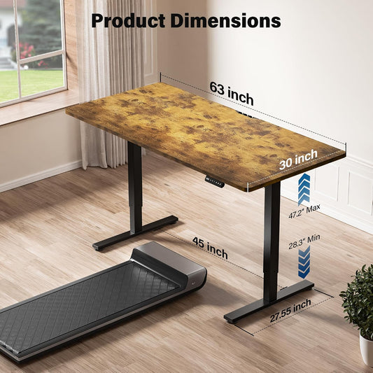 Electric Standing Desk, 63 x 30 Inch, Rustic Brown