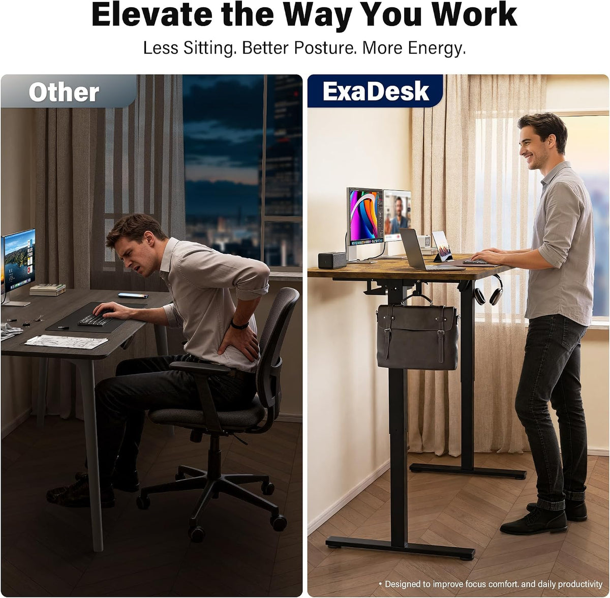 Electric Standing Desk, 63 x 30 Inch, Rustic Brown