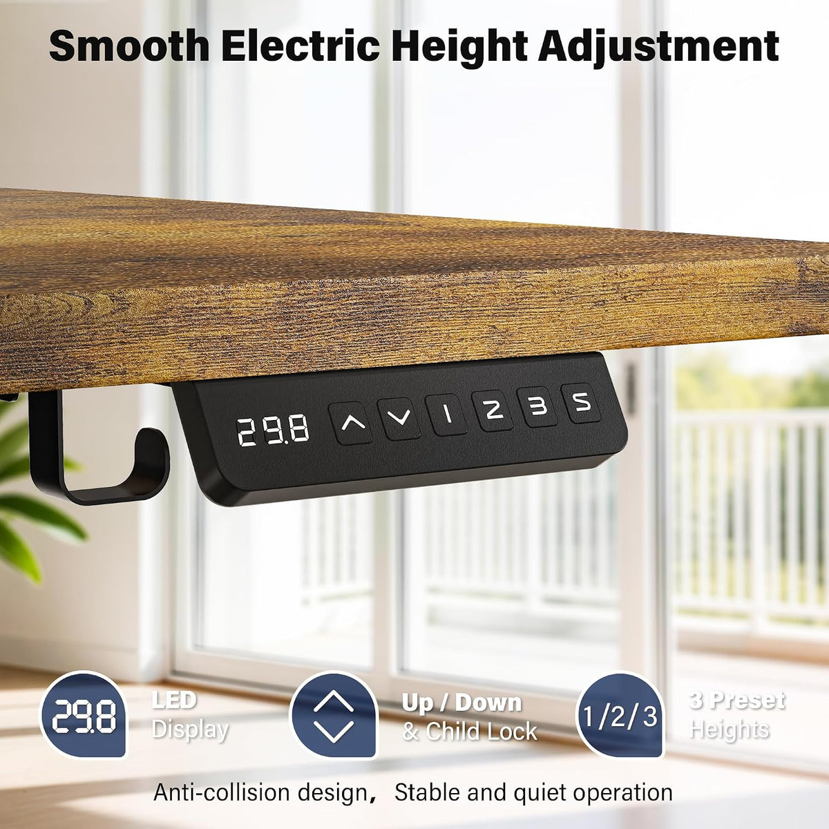 Electric Standing Desk, 63 x 30 Inch, Rustic Brown