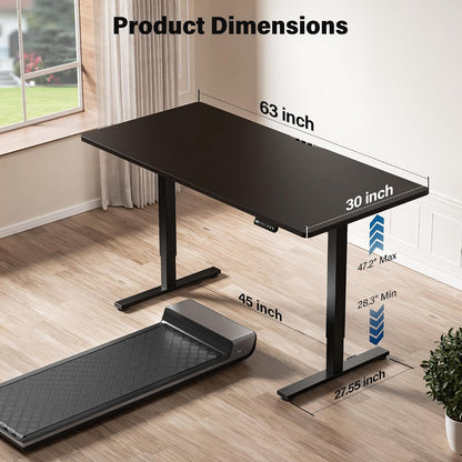 Electric Standing Desk, 63 x 30 Inch, Rustic Brown