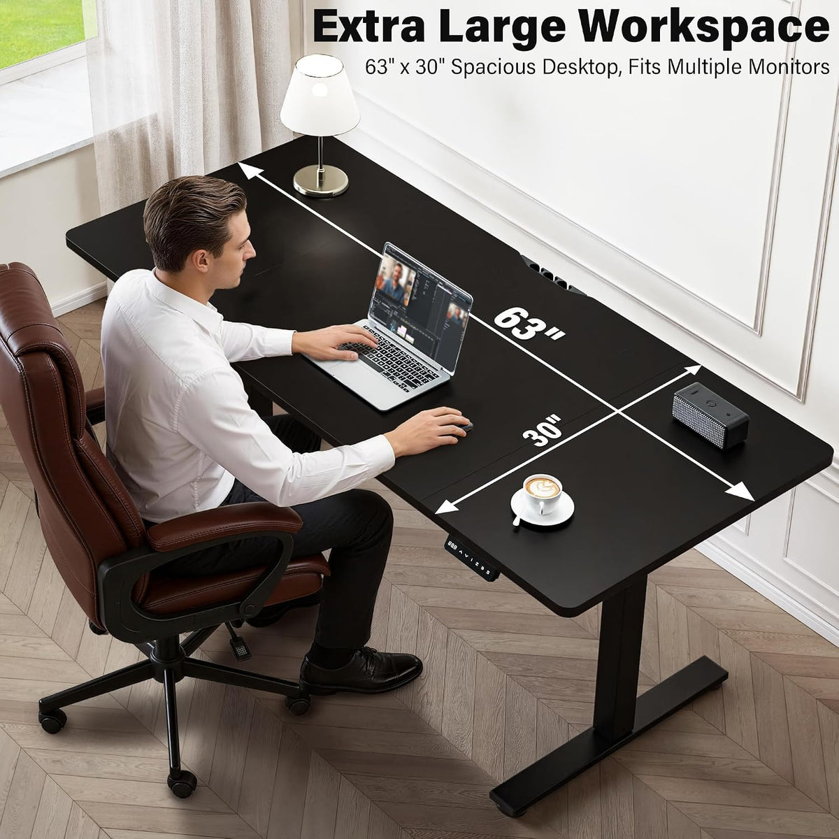 Electric Standing Desk, 63 x 30 Inch, Rustic Brown