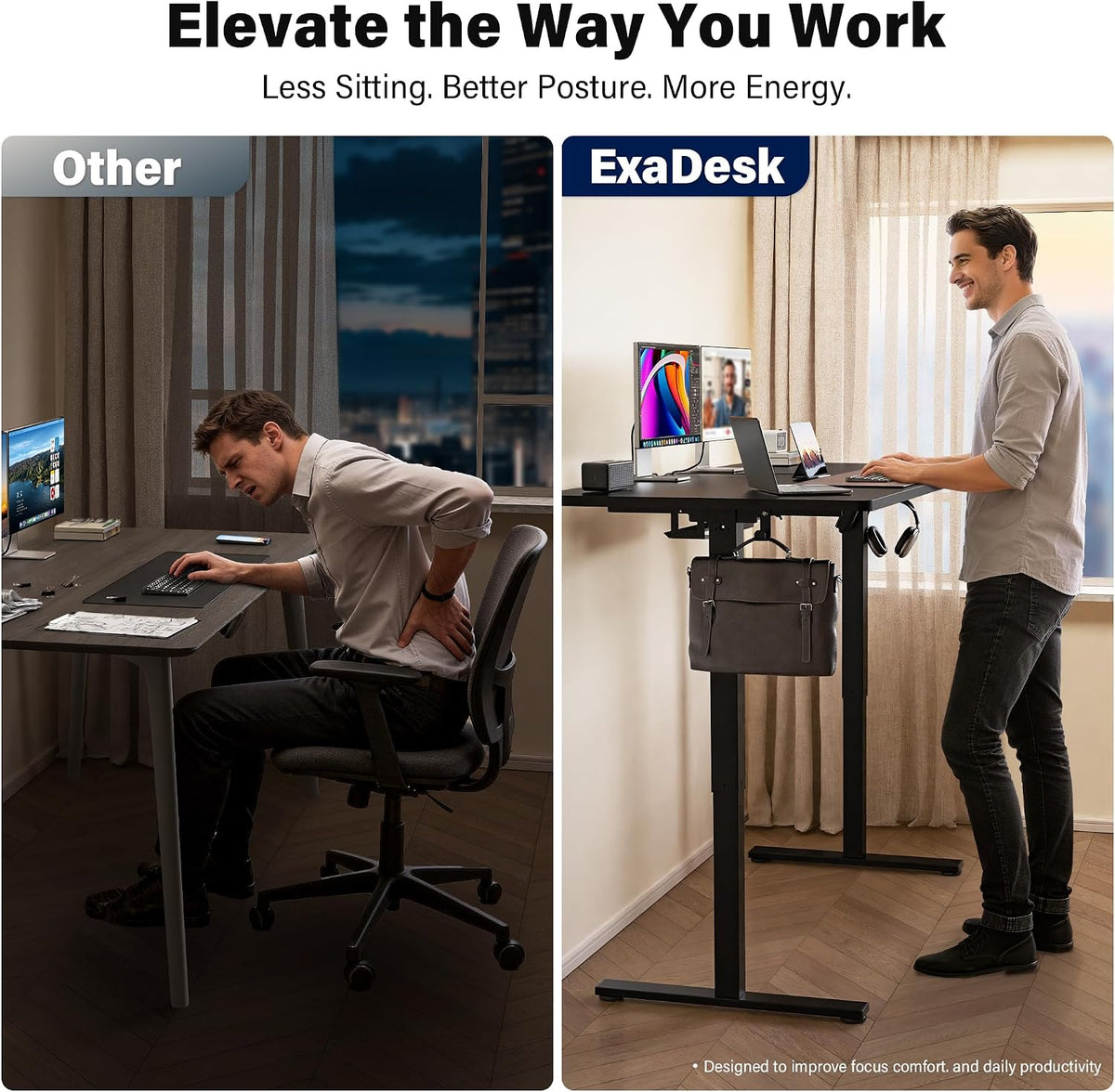 Electric Standing Desk, 63 x 30 Inch, Rustic Brown