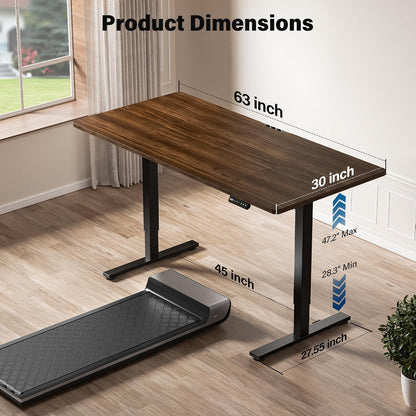 Electric Standing Desk, 63 x 30 Inch, Rustic Brown