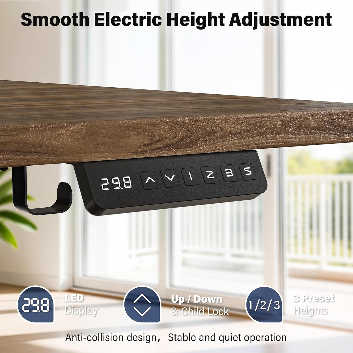 Electric Standing Desk, 63 x 30 Inch, Rustic Brown