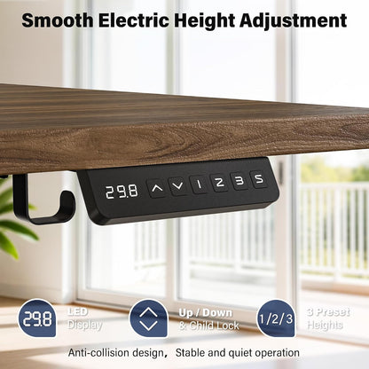 Electric Standing Desk, 63 x 30 Inch, Rustic Brown