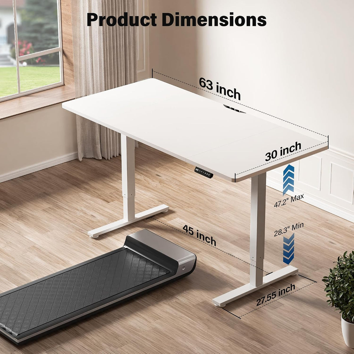 Electric Standing Desk, 63 x 30 Inch, Rustic Brown