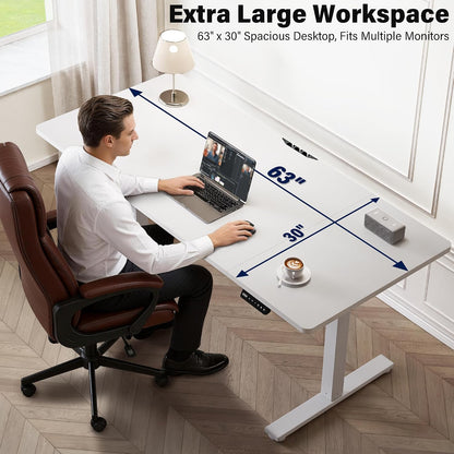 Electric Standing Desk, 63 x 30 Inch, Rustic Brown