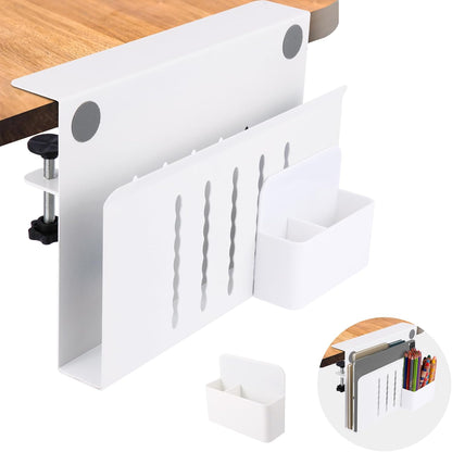 Desk Side Storage, Under Desk Laptop Mount, Table Side Hanging File Organizer, No Drill Clamp On Cable Management Tray, Laptop Holder with Magnetic Pen Holder for Office and Home(Black)