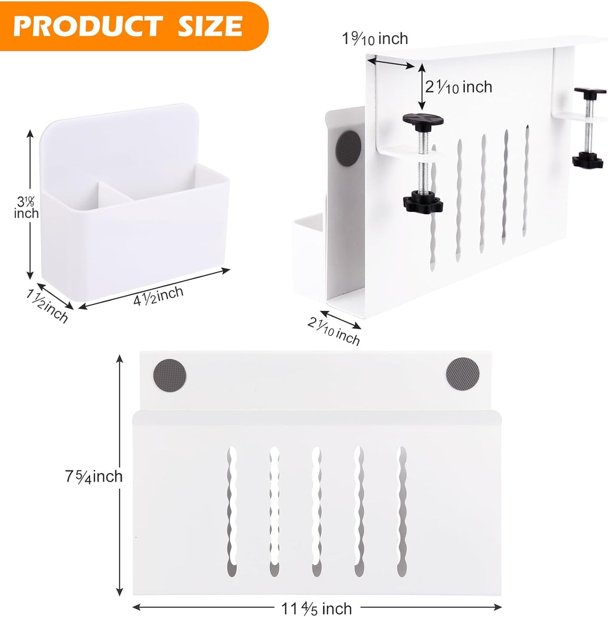 Desk Side Storage, Under Desk Laptop Mount, Table Side Hanging File Organizer, No Drill Clamp On Cable Management Tray, Laptop Holder with Magnetic Pen Holder for Office and Home(Black)