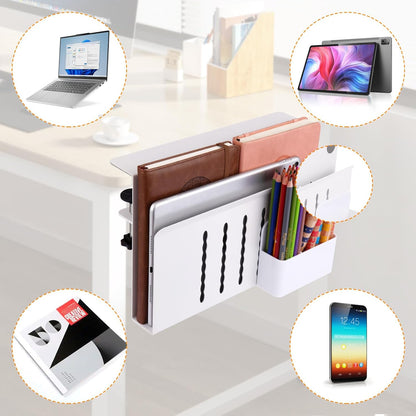Desk Side Storage, Under Desk Laptop Mount, Table Side Hanging File Organizer, No Drill Clamp On Cable Management Tray, Laptop Holder with Magnetic Pen Holder for Office and Home(Black)