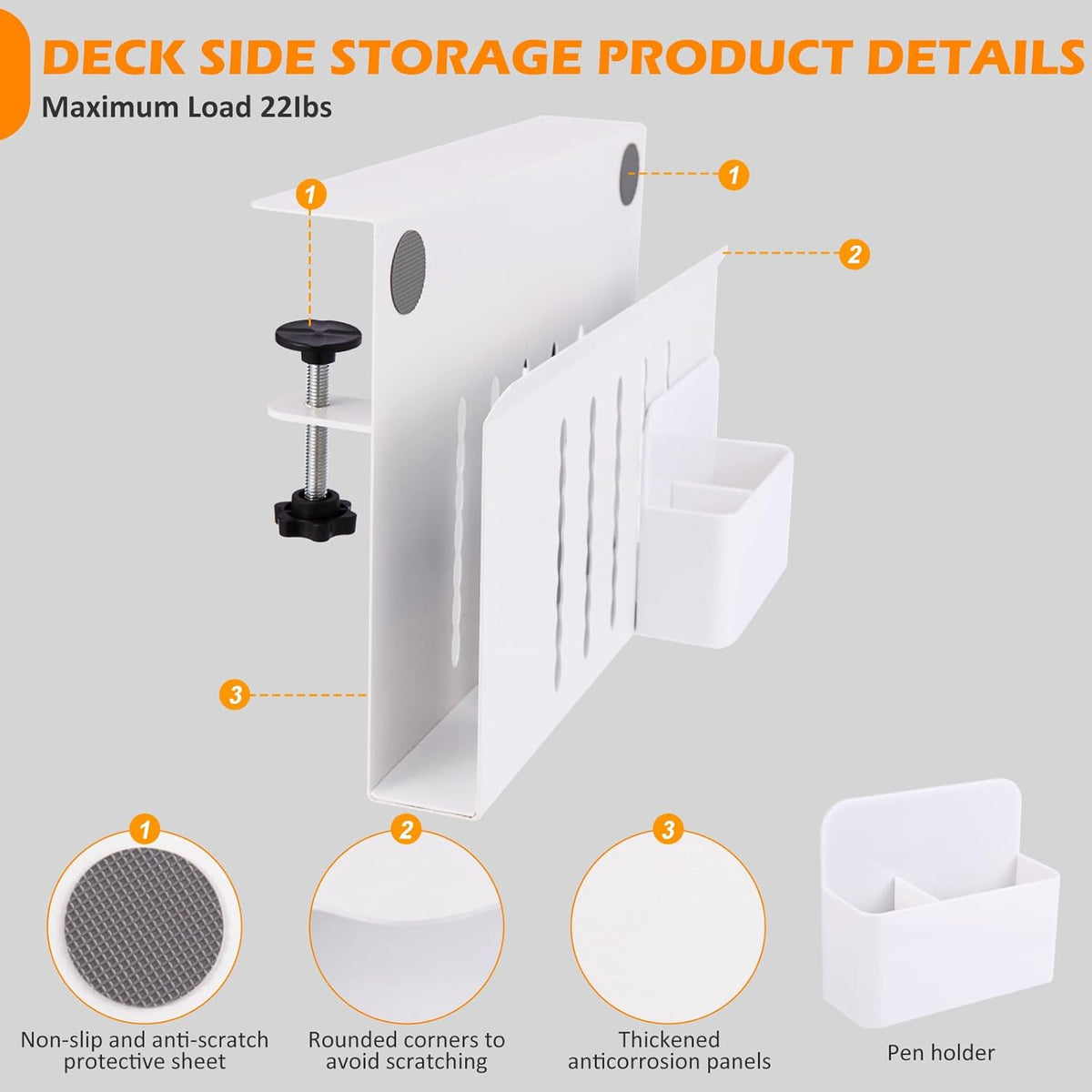 Desk Side Storage, Under Desk Laptop Mount, Table Side Hanging File Organizer, No Drill Clamp On Cable Management Tray, Laptop Holder with Magnetic Pen Holder for Office and Home(Black)