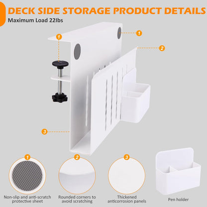 Desk Side Storage, Under Desk Laptop Mount, Table Side Hanging File Organizer, No Drill Clamp On Cable Management Tray, Laptop Holder with Magnetic Pen Holder for Office and Home(Black)