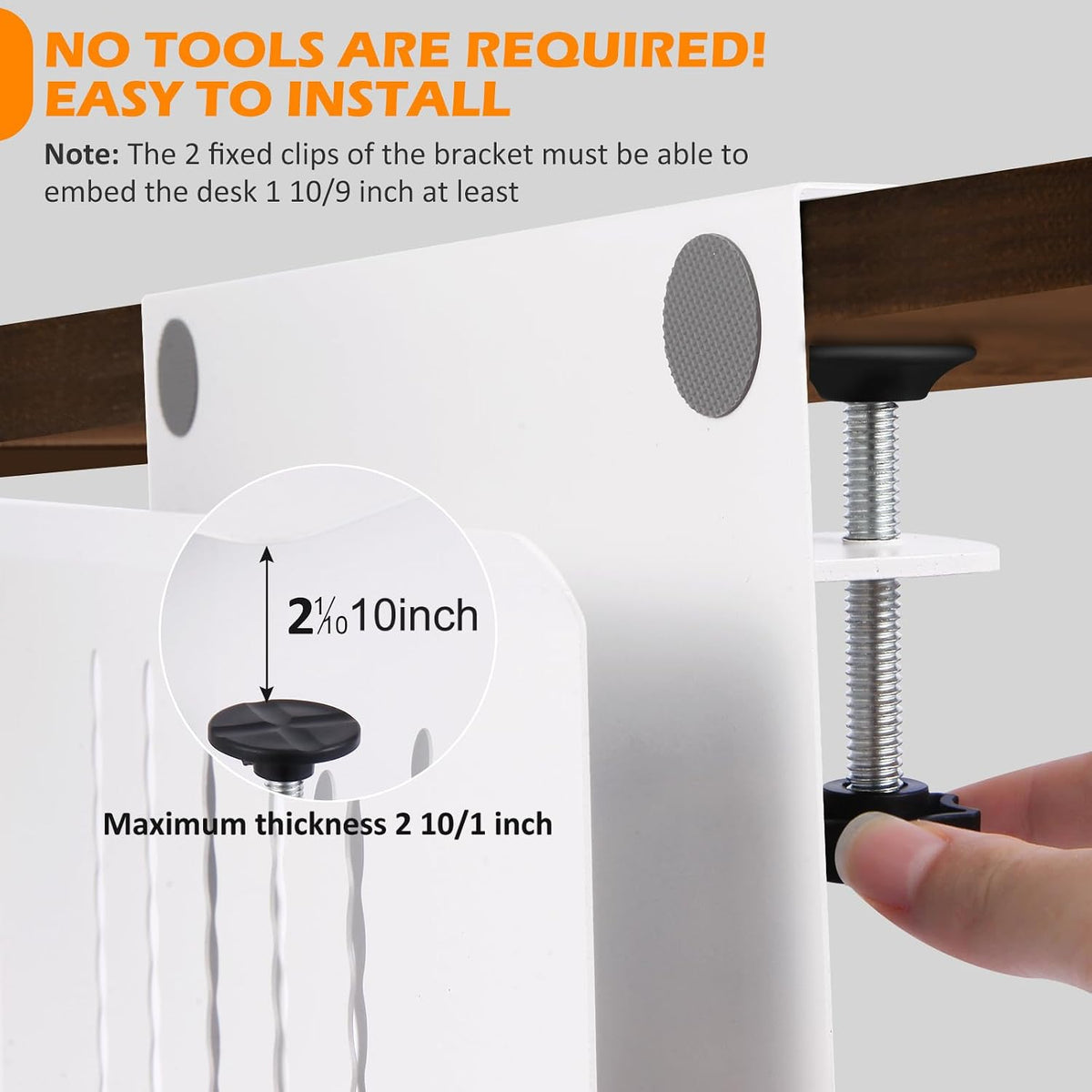 Desk Side Storage, Under Desk Laptop Mount, Table Side Hanging File Organizer, No Drill Clamp On Cable Management Tray, Laptop Holder with Magnetic Pen Holder for Office and Home(Black)
