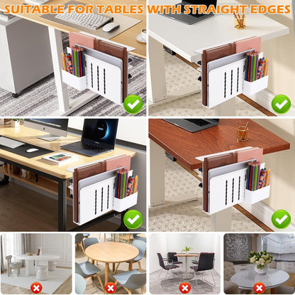 Desk Side Storage, Under Desk Laptop Mount, Table Side Hanging File Organizer, No Drill Clamp On Cable Management Tray, Laptop Holder with Magnetic Pen Holder for Office and Home(Black)