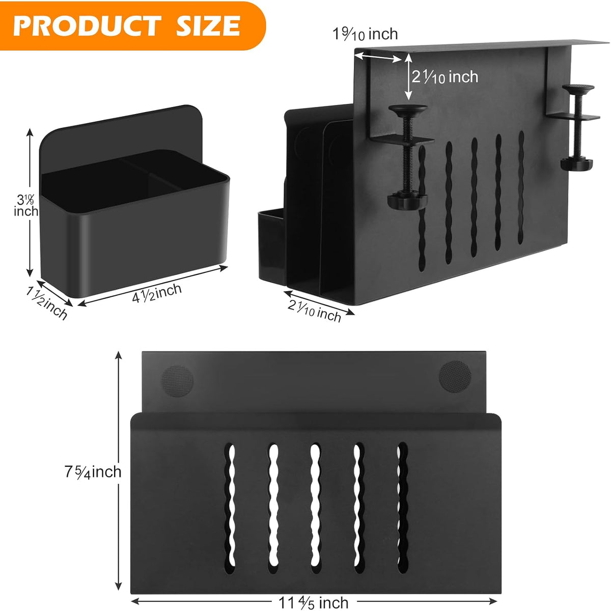 Desk Side Storage, Under Desk Laptop Mount, Table Side Hanging File Organizer, No Drill Clamp On Cable Management Tray, Laptop Holder with Magnetic Pen Holder for Office and Home(Black)