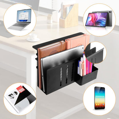 Desk Side Storage, Under Desk Laptop Mount, Table Side Hanging File Organizer, No Drill Clamp On Cable Management Tray, Laptop Holder with Magnetic Pen Holder for Office and Home(Black)