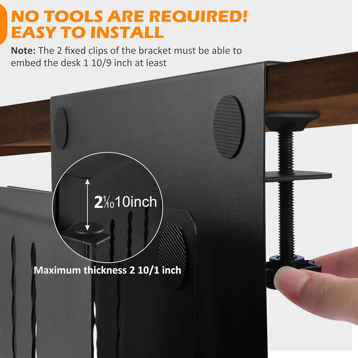 Desk Side Storage, Under Desk Laptop Mount, Table Side Hanging File Organizer, No Drill Clamp On Cable Management Tray, Laptop Holder with Magnetic Pen Holder for Office and Home(Black)
